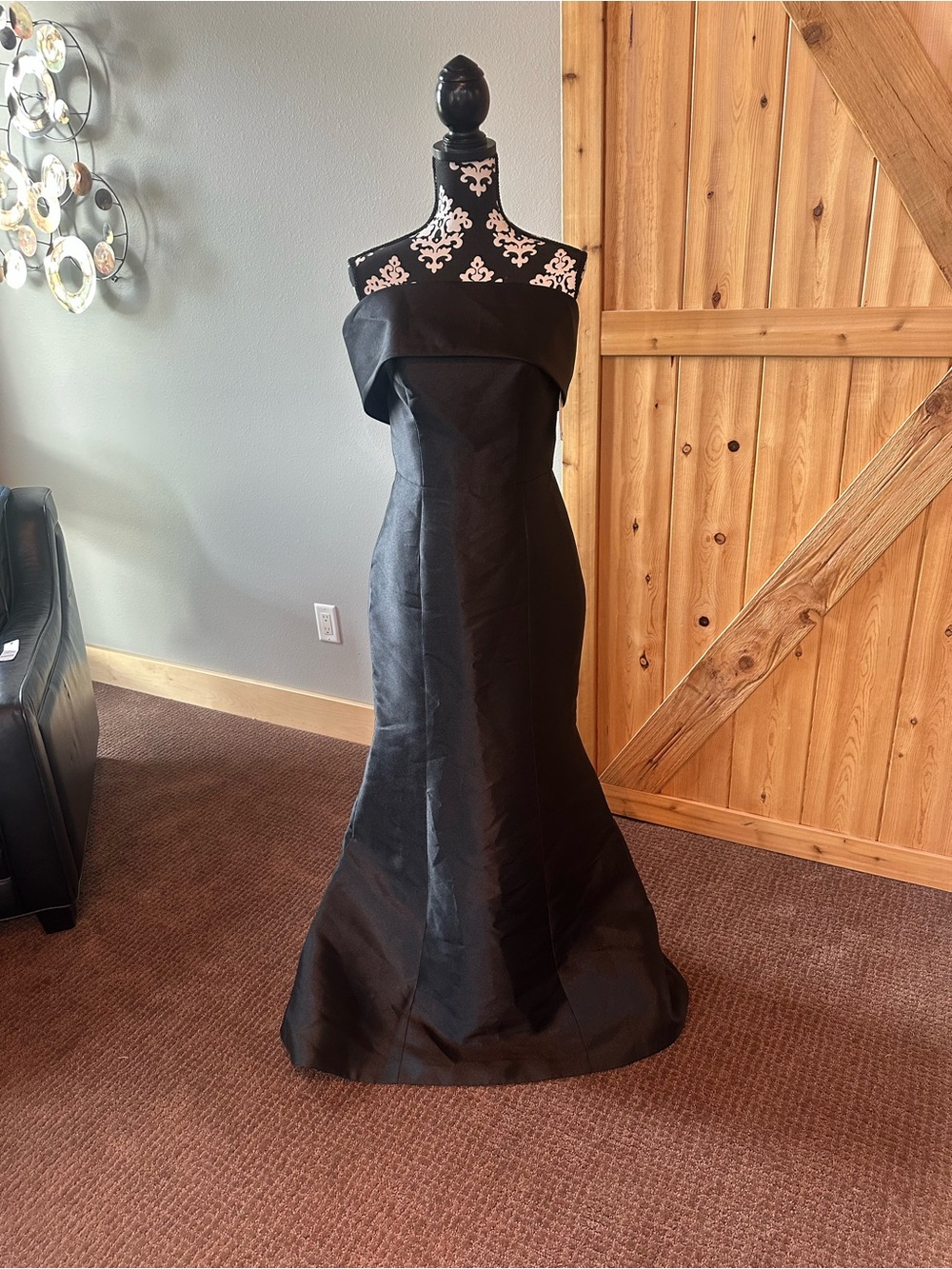 Amsale Strapless Black Satin Mermaid Gown